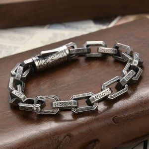 Mens 14K White Gold Vintage Style Chain Link Bracelet Silver 14 Karat Jewelry 8"